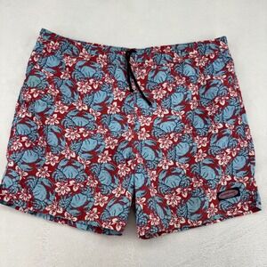 Vineyard Vines Mens XL Red Blue Crab Hibiscus Floral Print Swim Trunks preppy